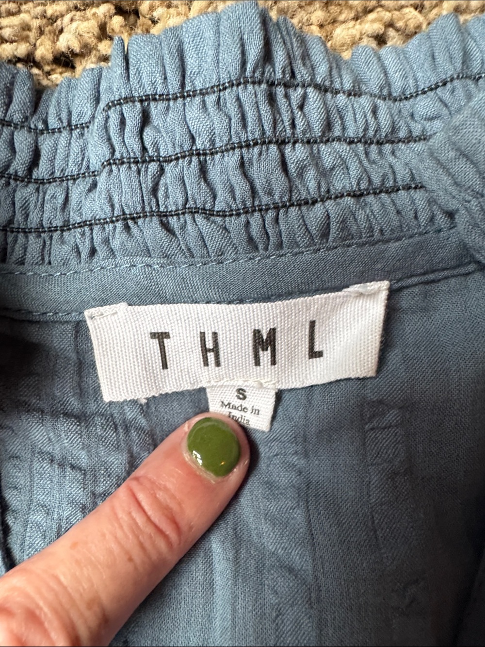 THML Slate Blue Top with Multicolor Floral Embroidery - Picture 3 of 3